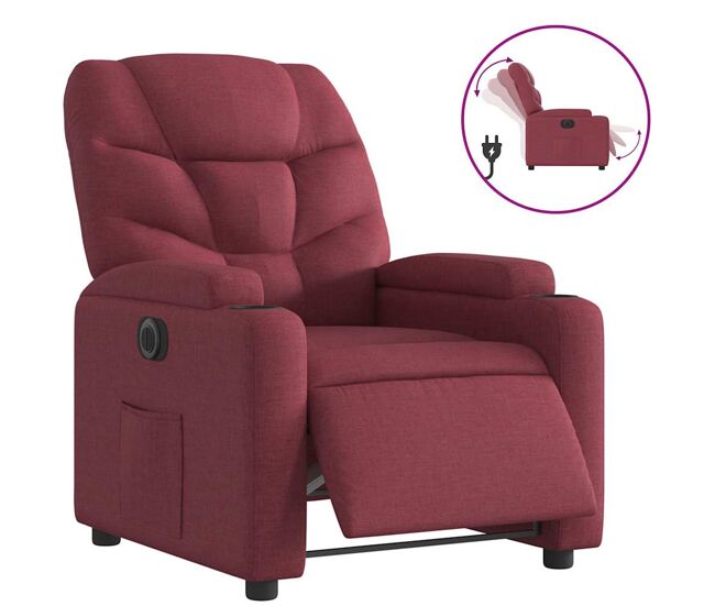 Vidaxl sillón reclinable eléctrico tela rojo tinto