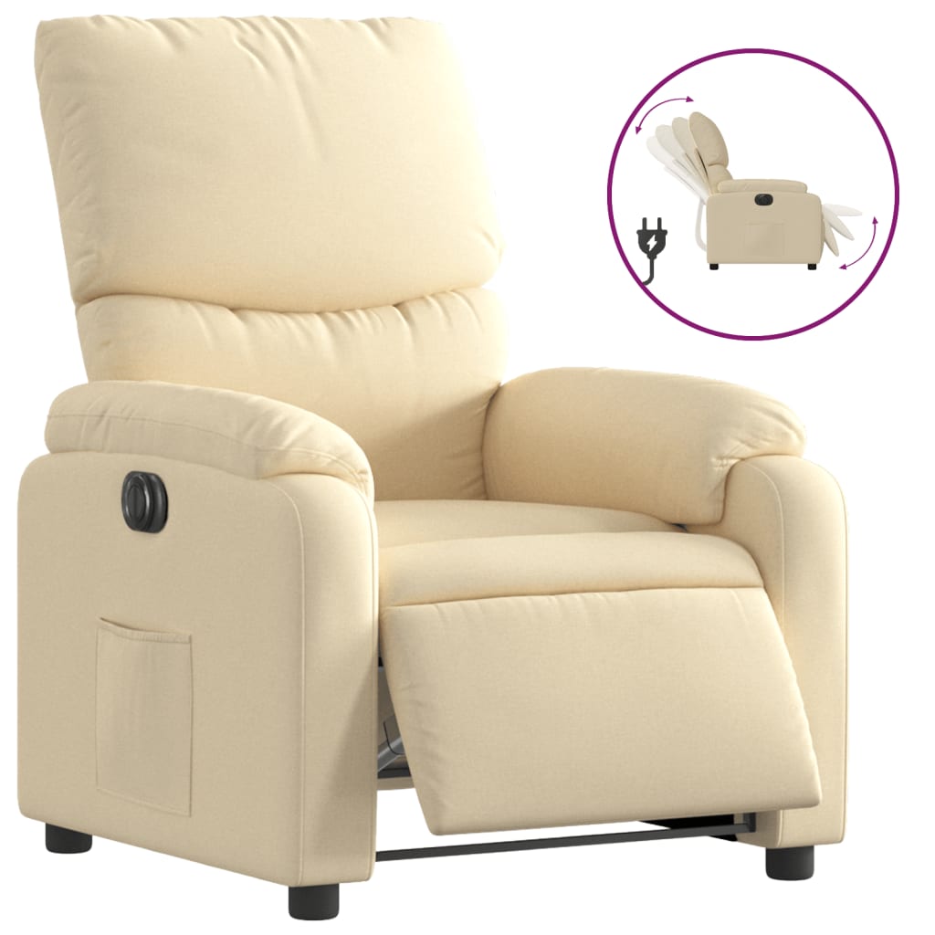 Vidaxl sillón reclinable eléctrico de tela crema
