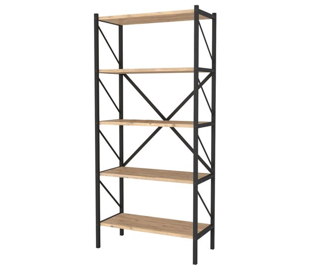 Estantería Librería Rus 5 Estantes Roble Safir y Negro 160X66X34 cm