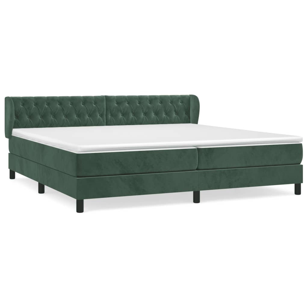 Cama box spring con colchón terciopelo verde oscuro 200x200 cm diseño de botones