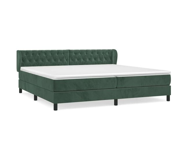 Cama box spring con colchón terciopelo verde oscuro 200x200 cm diseño de botones