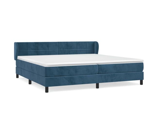 Cama box spring con colchón terciopelo azul oscuro 200x200 cm bloques con cuadros