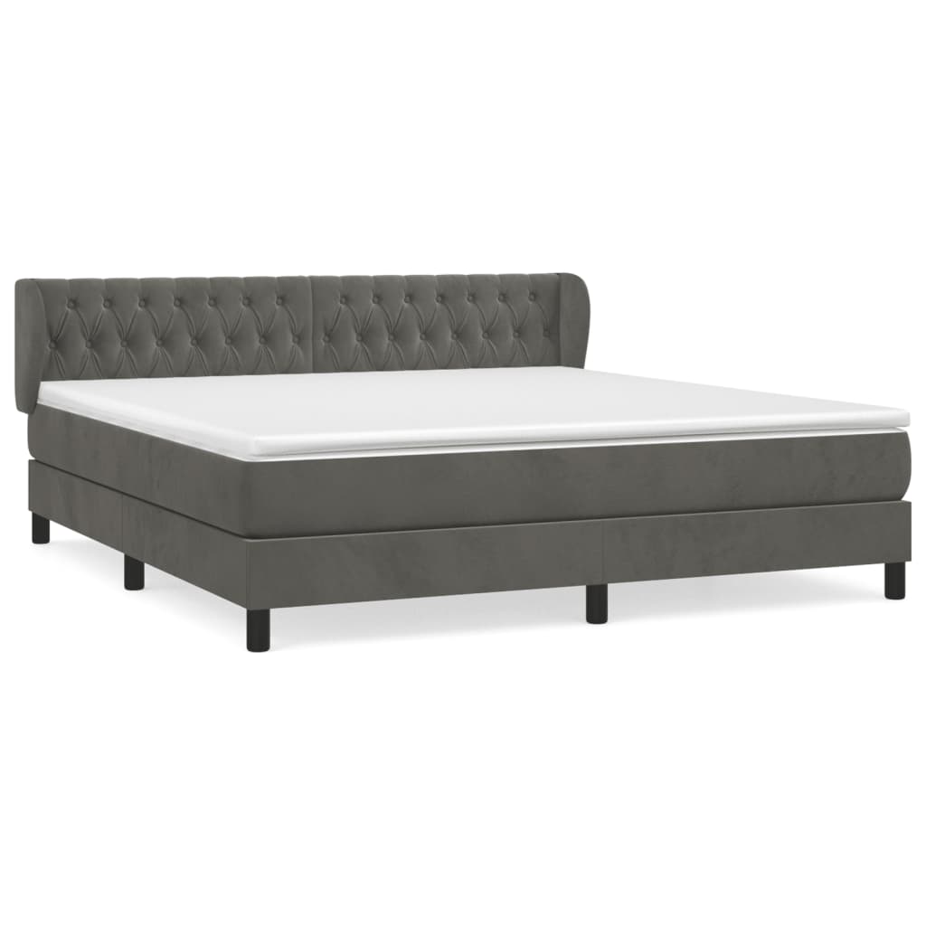cama box spring con colchon terciopelo gris oscuro 180x200 cm diseno de botones
