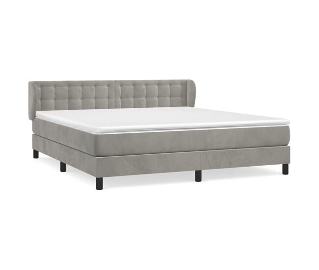 Cama box spring con colchón terciopelo gris claro 160x200 cm botones