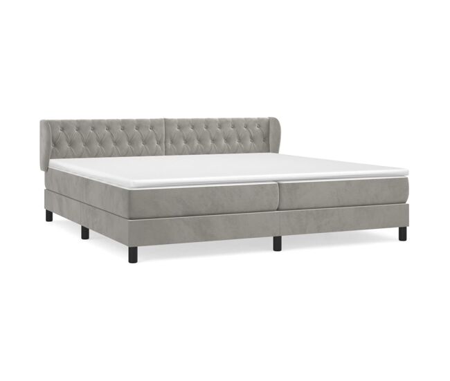 Cama box spring con colchón terciopelo gris claro 200x200 cm diseño de botones