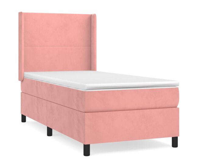 Cama box spring con colchón terciopelo rosa 100x200 cm diseño plano