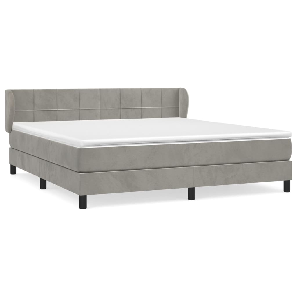 Cama box spring con colchón terciopelo gris claro 180x200 cm bloques con cuadros