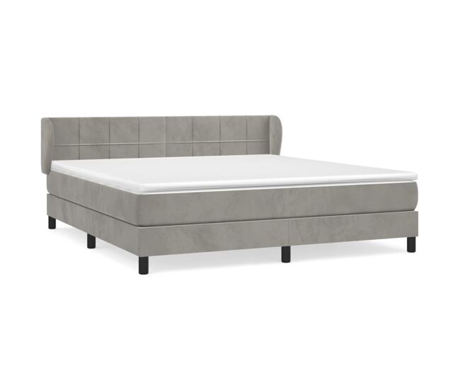 Cama box spring con colchón terciopelo gris claro 180x200 cm bloques con cuadros