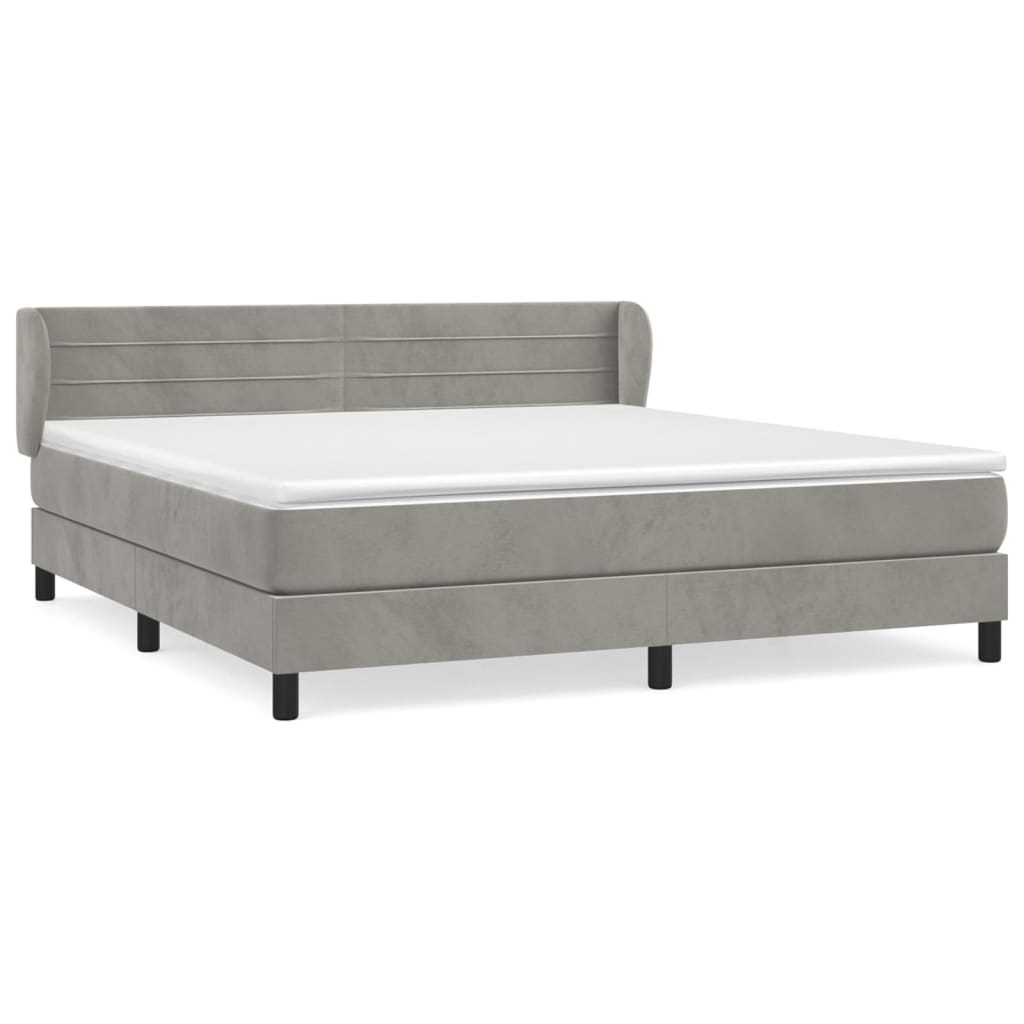 cama box spring con colchon terciopelo gris claro 180x200 cm rayas horizontales
