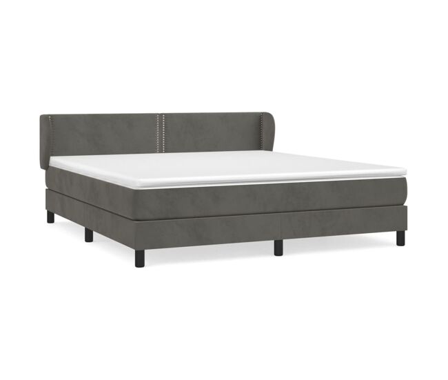 Cama box spring con colchón terciopelo gris oscuro 180x200 cm liso con clavos