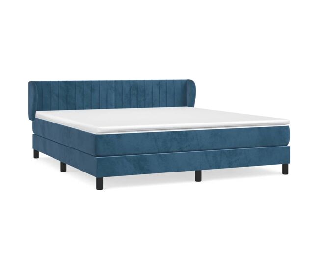 Cama box spring con colchón terciopelo azul oscuro 160x200 cm rayas verticales