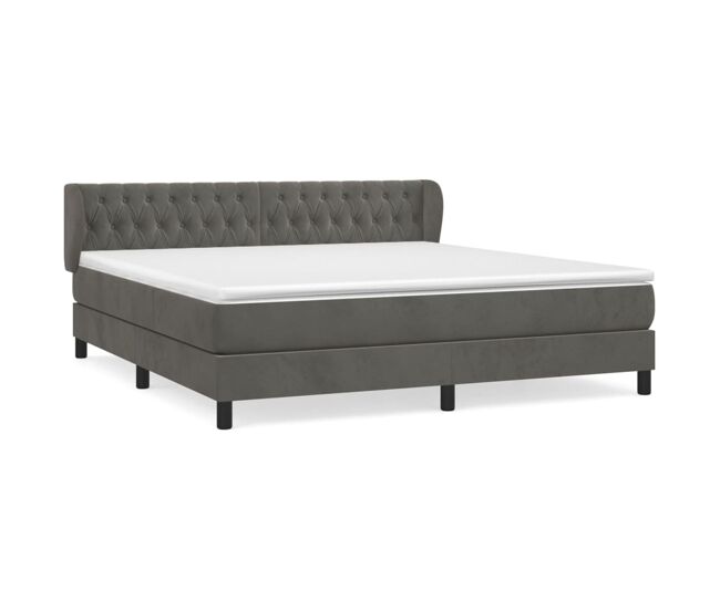 Cama box spring con colchón terciopelo gris oscuro 160x200 cm diseño de botones