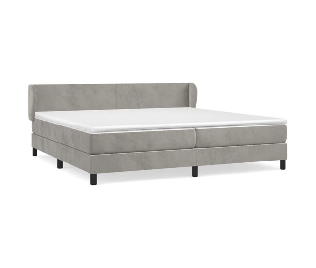 Cama box spring con colchón terciopelo gris claro 200x200 cm diseño plano