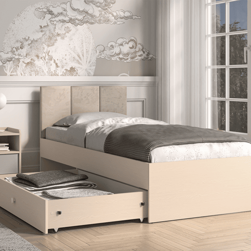 Cama 90x200 estrado gaveta incluída Alycia Bege