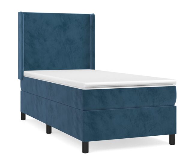Cama box spring con colchón terciopelo azul oscuro 100x200 cm diseño plano