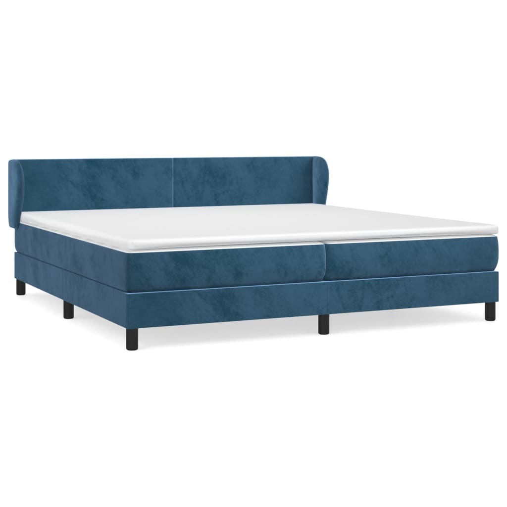Cama box spring con colchón terciopelo azul oscuro 200x200 cm diseño plano