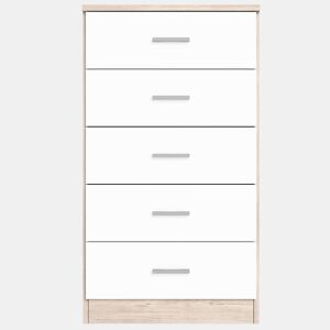 Cômoda casal 5 gavetas, cômoda quarto Sahara, branco fosco, 50x90x33cm