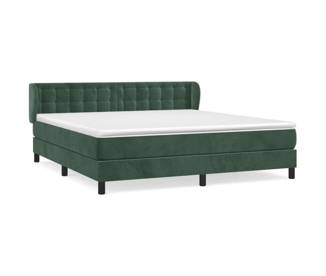 Cama box spring con colchón terciopelo verde oscuro 200x200 cm botones