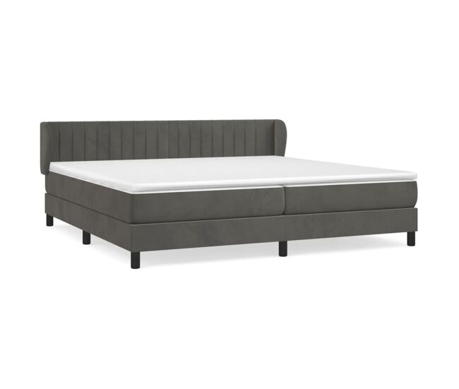 Cama box spring con colchón terciopelo gris oscuro 200x200 cm rayas verticales