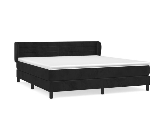 Cama box spring con colchón terciopelo negro 180x200 cm rayas horizontales