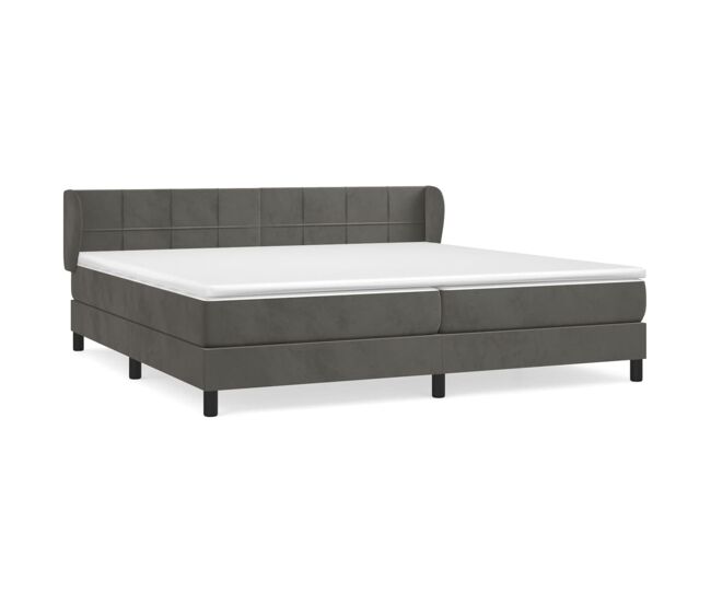 Cama box spring con colchón terciopelo gris oscuro 200x200 cm bloques con cuadros