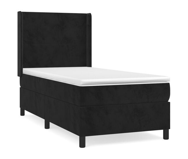 Cama box spring con colchón terciopelo negro 90x200 cm diseño plano