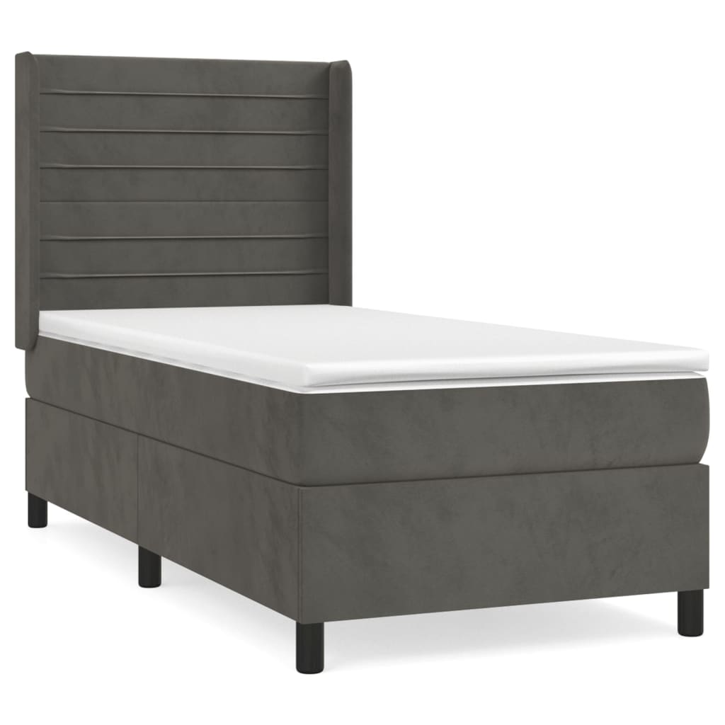 cama box spring con colchon terciopelo gris oscuro 100x200 cm rayas horizontales