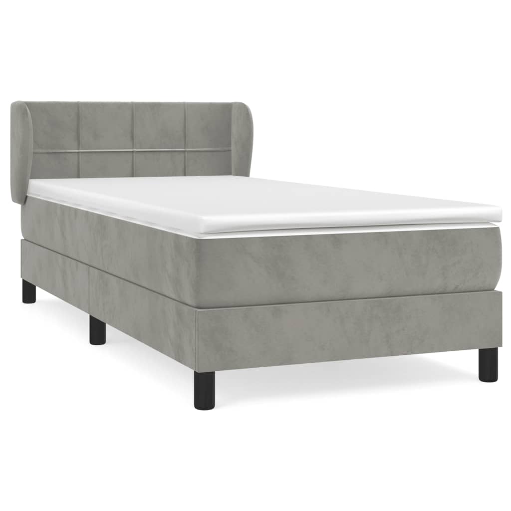 cama box spring con colchon terciopelo gris claro 90x190 cm bloques con cuadros