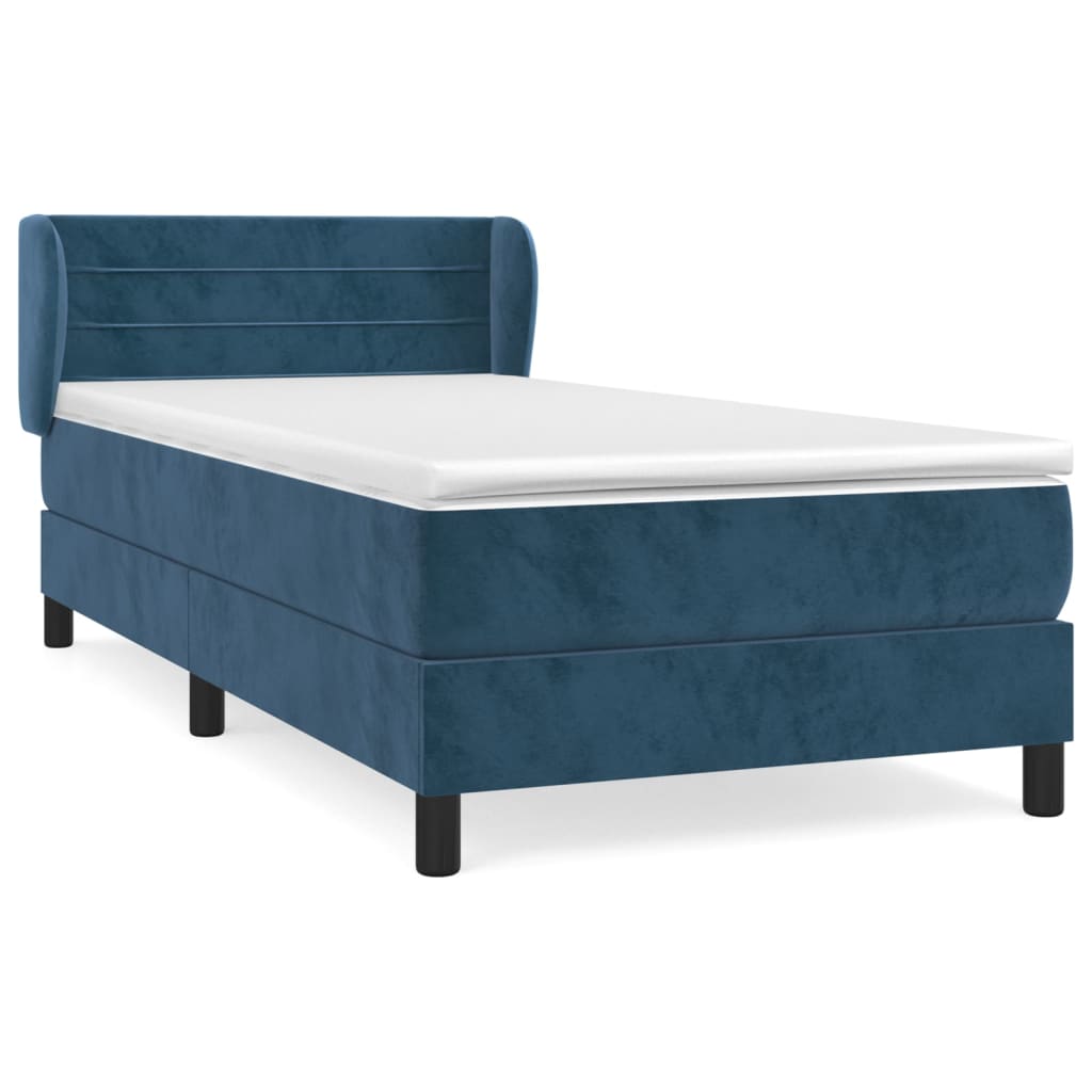 Cama box spring con colchón terciopelo azul oscuro 90x200 cm rayas horizontales