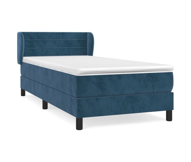 Cama box spring con colchón terciopelo azul oscuro 90x200 cm rayas horizontales
