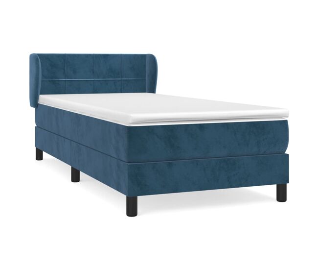 Cama box spring con colchón terciopelo azul oscuro 100x200 cm bloques con cuadros