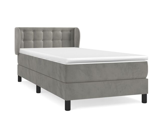 Cama box spring con colchón terciopelo gris claro 80x200 cm botones