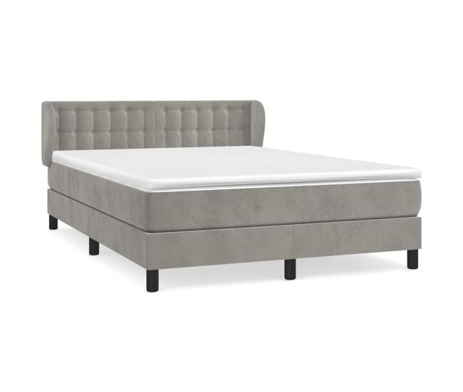 Cama box spring con colchón terciopelo gris claro 140x200 cm botones