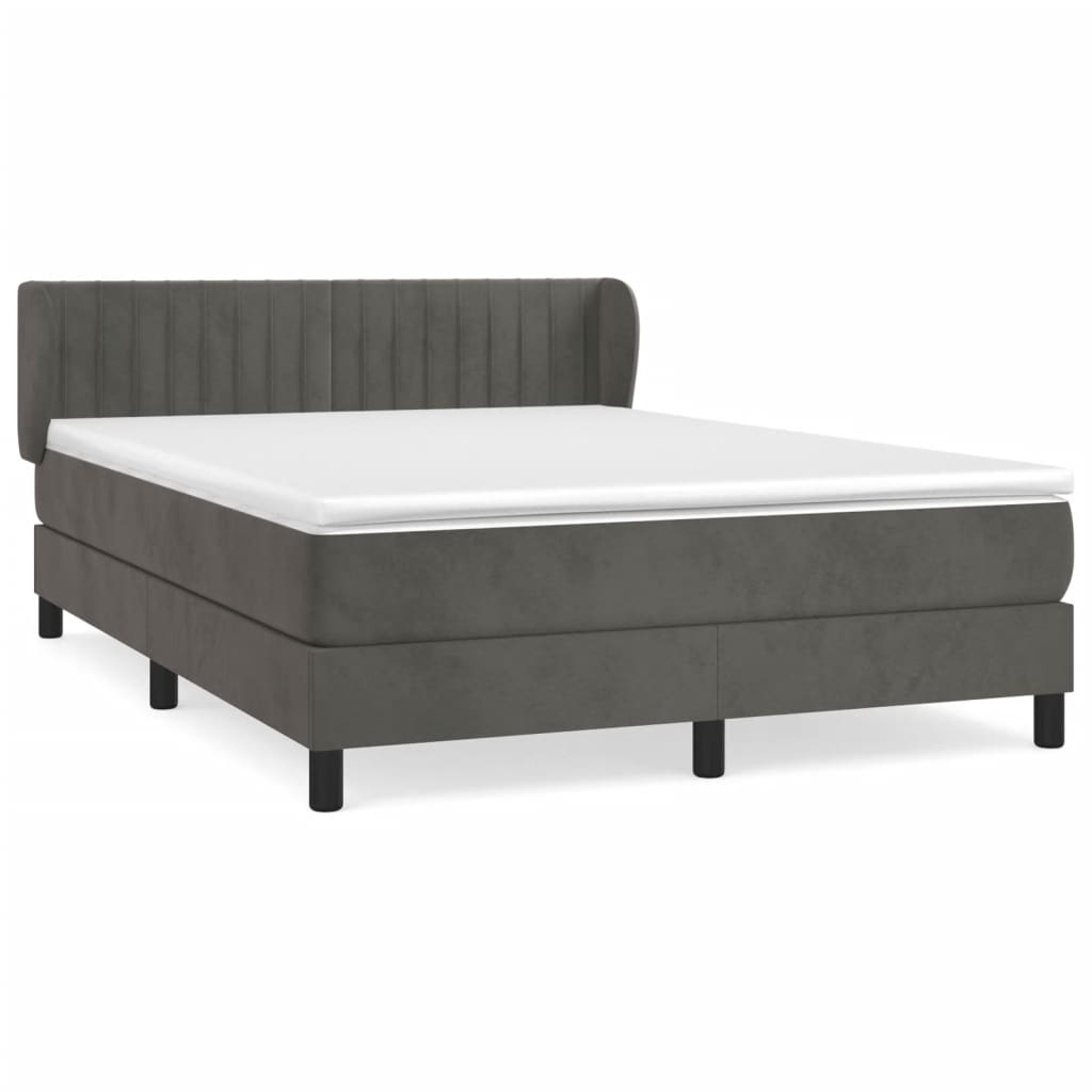Cama box spring con colchón terciopelo gris oscuro 140x200 cm rayas verticales