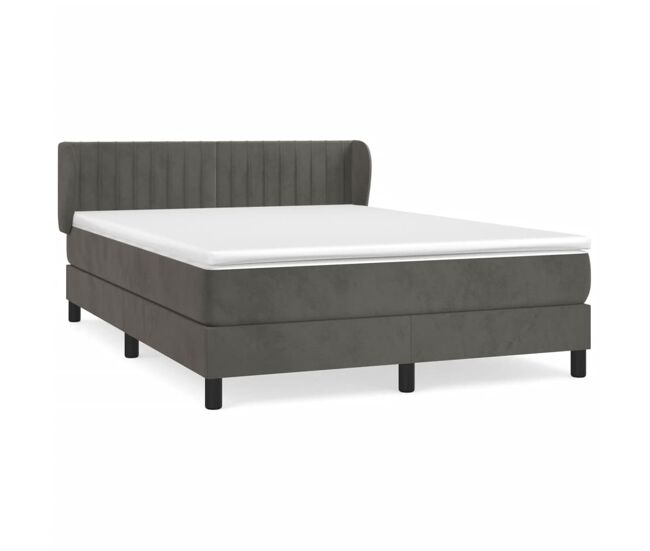 Cama box spring con colchón terciopelo gris oscuro 140x200 cm rayas verticales