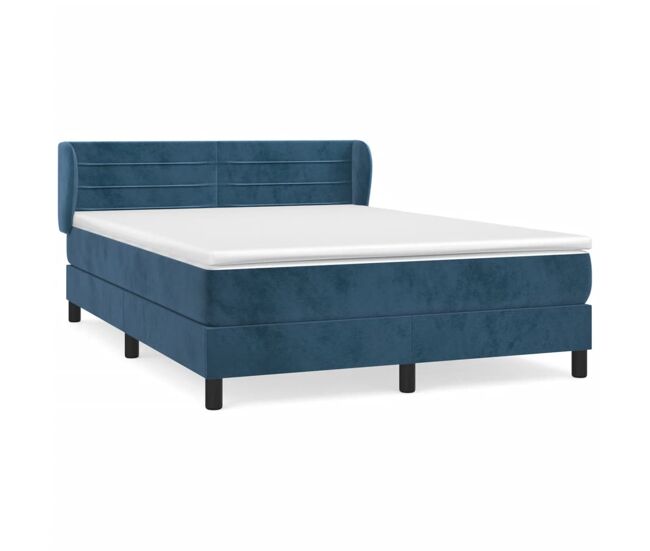 Cama box spring con colchón terciopelo azul oscuro 140x190 cm rayas horizontales