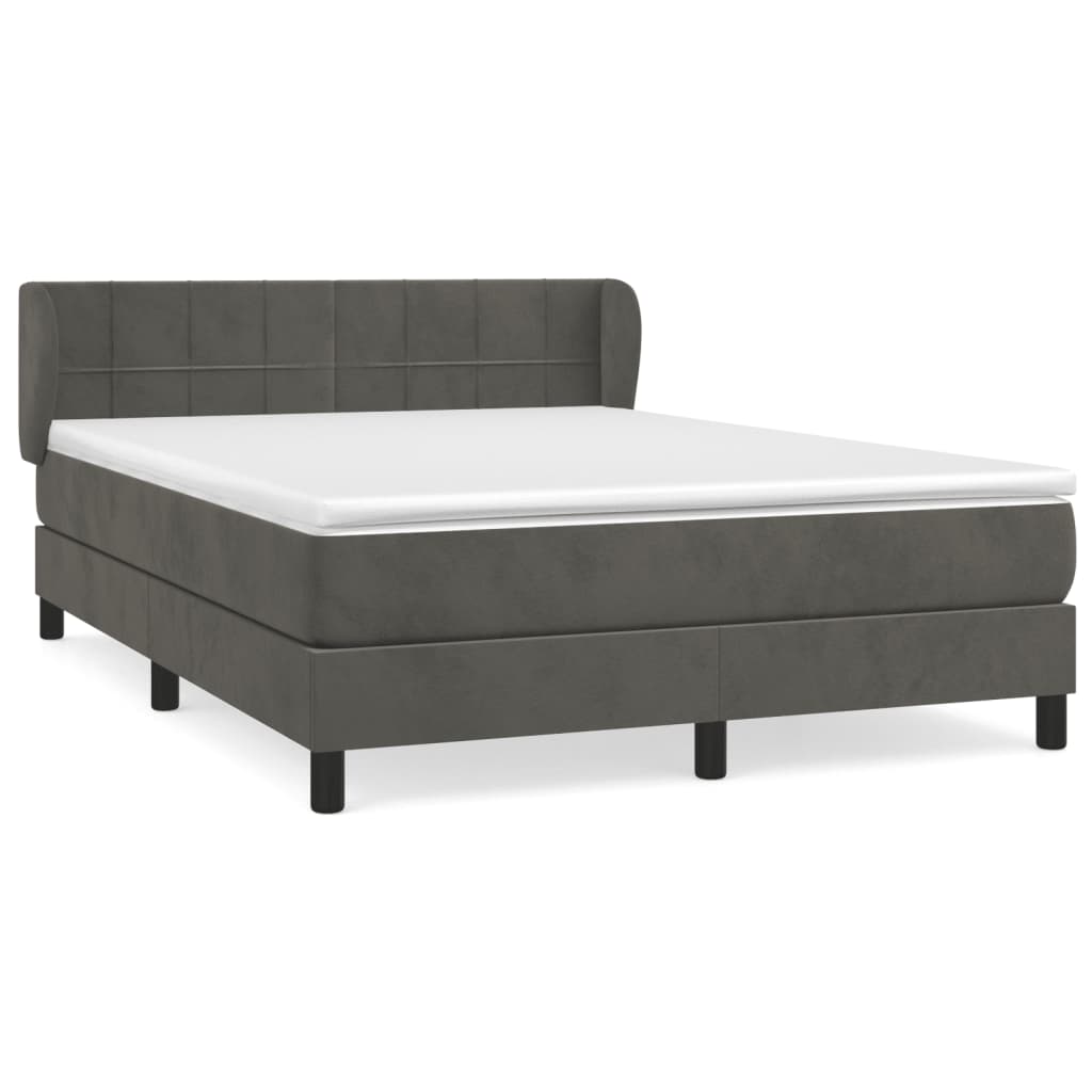 Cama box spring con colchón terciopelo gris oscuro 140x190 cm bloques con cuadros