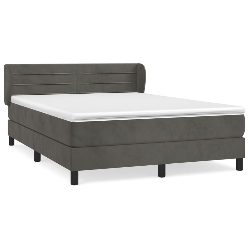 Cama box spring con colchón terciopelo gris oscuro 140x190 cm rayas horizontales
