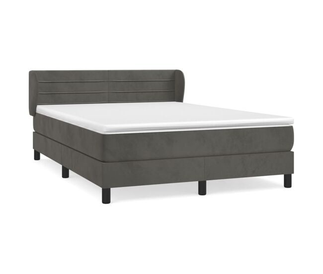 Cama box spring con colchón terciopelo gris oscuro 140x190 cm rayas horizontales