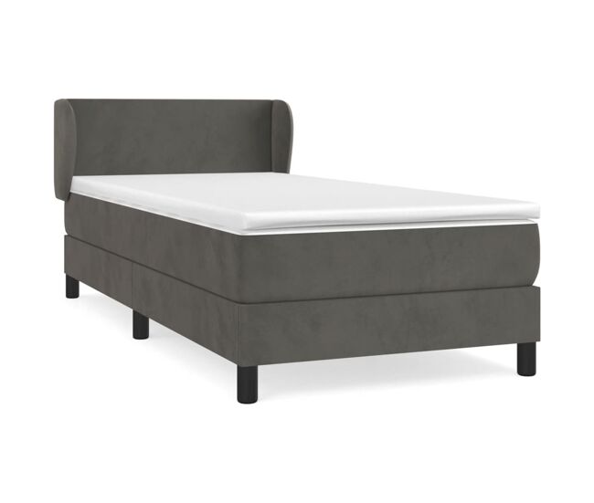 Cama box spring con colchón terciopelo gris oscuro 90x200 cm diseño plano