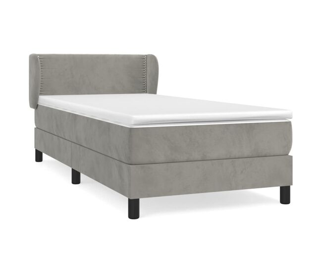 Cama box spring con colchón terciopelo gris claro 90x190 cm liso con clavos