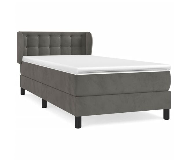 Cama box spring con colchón terciopelo gris oscuro 80x200 cm botones
