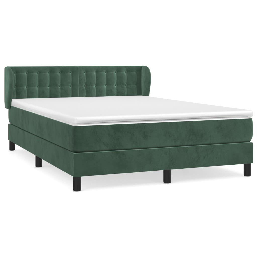 cama box spring con colchon terciopelo verde oscuro 140x200 cm botones