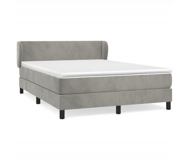 Cama box spring con colchón terciopelo gris claro 140x190 cm diseño plano