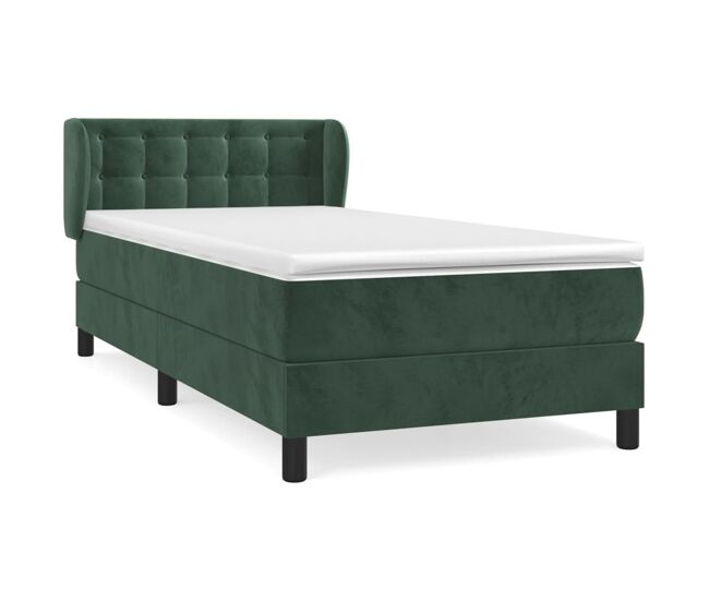 Cama box spring con colchón terciopelo verde oscuro 90x200 cm botones