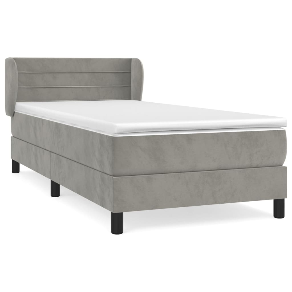Cama box spring con colchón terciopelo gris claro 90x190 cm rayas horizontales