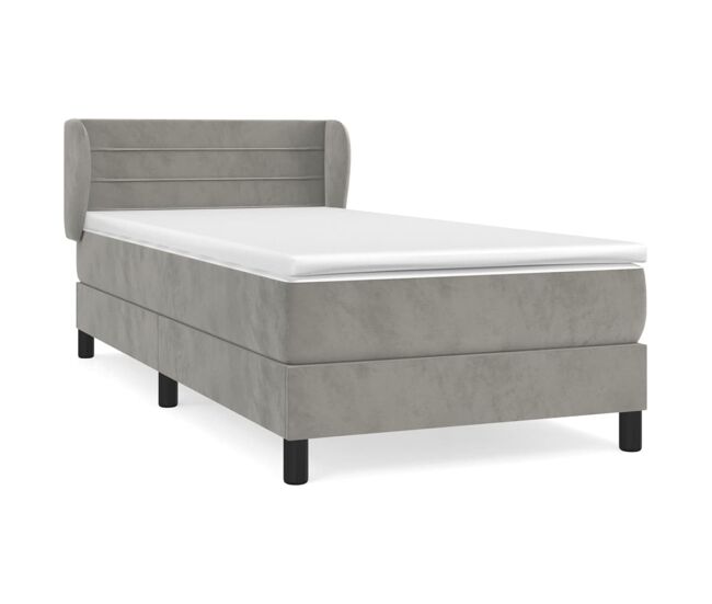 Cama box spring con colchón terciopelo gris claro 90x190 cm rayas horizontales