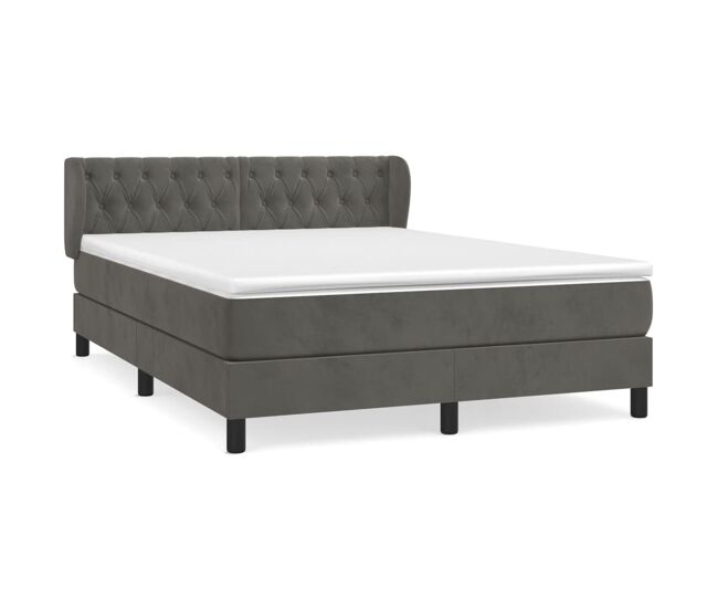 Cama box spring con colchón terciopelo gris oscuro 140x200 cm diseño de botones