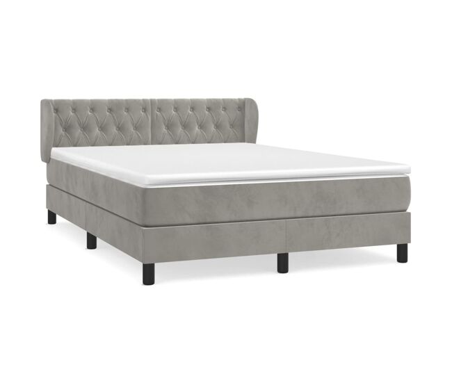 Cama box spring con colchón terciopelo gris claro 140x200 cm diseño de botones