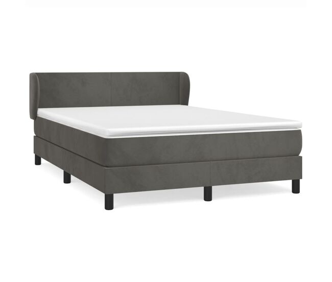 Cama box spring con colchón terciopelo gris oscuro 140x190 cm diseño plano